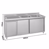 ECO umivaonik – 1800 x 600 mm – s košem za otpad i 2 umivaonika s desne strane