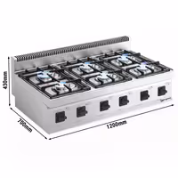 Plinsko kuhalo - Linija 700 - 1200x700x430 mm - 36 kW - 6 plamenika - nadpultni