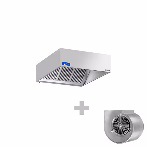 Commercial Wall-Mounted Extractor Hood with Motor - 1400mm - with Speed Controller, Baffle Filters & Lighting