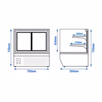 Countertop display fridge - 120L - 700mm - Double glazing - square - with 2 glass shelves - rear sliding glass doors - Black