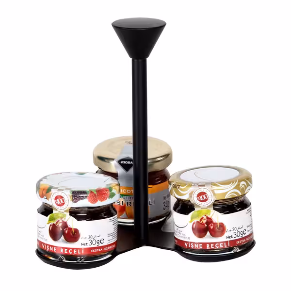 (4 pcs) Jam Etagere / Buffet Stand - Powder-coated Stainless Steel - Black - Height: 120mm - with 3 shelves