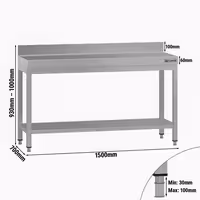Commercial Stainless Steel Centre Table ECO - 1500x700mm - with Undershelf - with Rear Upstand