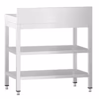 طاولة عمل ستانلس ستيل PREMIUM - 600x600mm - مع رف سفلي & حاجز خلفي & رف وسطي & تدعيم