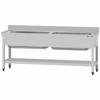 Grovdiskbänk i rostfritt stål ECO - 1800x700 mm - med underhylla - 2 hoar - extra djup ho - med stänkskydd