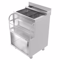 Koktel stanica - inox - 600x600 mm - s 3 hladna bazena s odvodom & Šipka za čuvanje boca