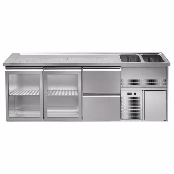 Pivski šank PREMIUM PLUS - 2500x700 mm - 2 Staklena vrata & 2 Ladice