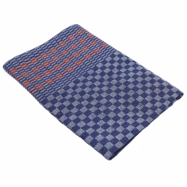 (10 unid) Pano de cozinha em Meia‑linho lavável a 95°C; resistente ao cloro - 50x100cm - Blaukariert com riscas vermelhas
