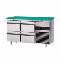 Rashladni pult PREMIUM - 1400x700 mm - 281 l - Boja Zelena - s 4 ladica - uklj. Ploča za rezanje Zelena - Ventilirano hlađenje