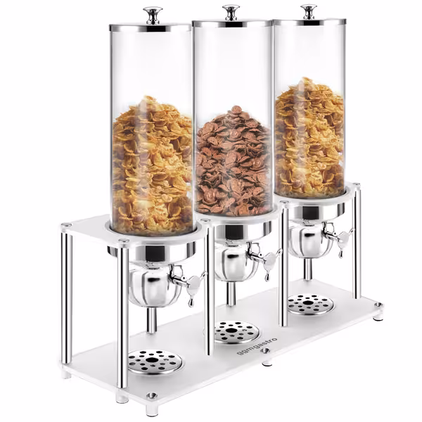 Commercial Cereal Dispenser - Trple - 3 Plastic Containers - 3x 3.7L - Silver