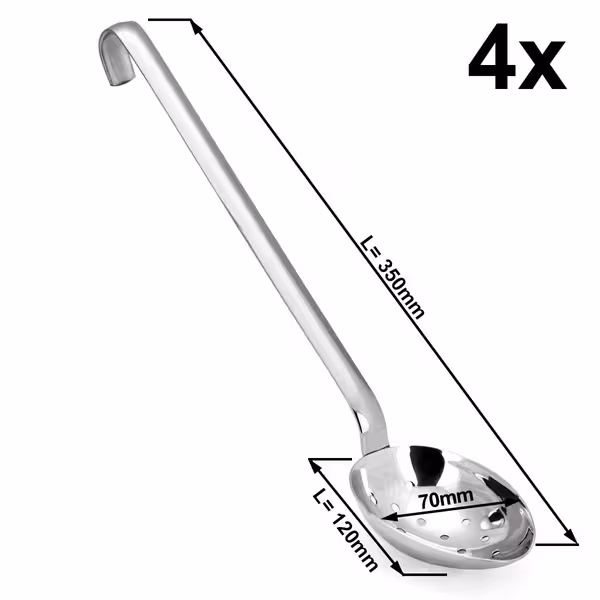 (4 bucăți) Linguri de servit – Ø 70 mm – Lungime: 350 mm – adânci și perforate