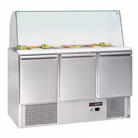 Pult za pripremu salate ECO - 1368 mm - 368 l - 3 vrata - s visokom staklenom nadogradnjom za 4x GN 1/1
