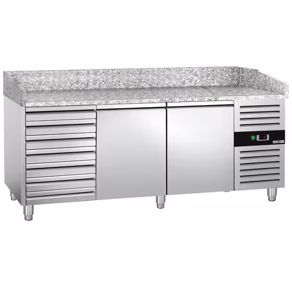 Stół chłodniczy do pizzy ECO – 2000 x 800 mm – z 2 drzwiami i 7 szufladami