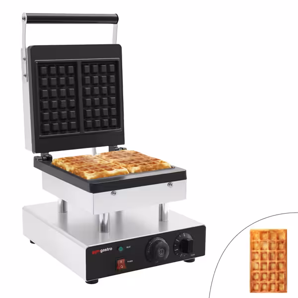 Waffle Makinesi - Tekli - Manuel Zamanlayıcılı - 2kW - Şekil: Kare Model - Sabit Plakalı - pişirme plakaları teflon kaplamalı