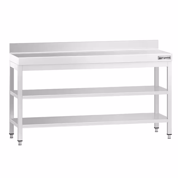 طاولة عمل ستانلس ستيل PREMIUM - 1800x800mm - مع رف سفلي & حاجز خلفي & رف وسطي & تدعيم