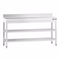 طاولة عمل ستانلس ستيل PREMIUM - 1800x600mm - مع رف سفلي & حاجز خلفي & رف وسطي & تدعيم