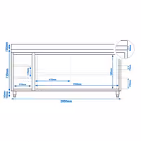 خزانة قاعدية ستانلس ستيل KOPENHAGEN PREMIUM - 2000x600mm - أبواب منزلقة، وحدة أدراج 3 يسار - مع حاجز خلفي