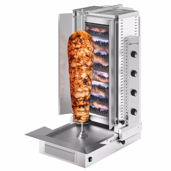 Gas Doner Kebab Grill (Shawarma/Gyros) - max. 75 kg - 4 Burner - 20kW - incl. 2 splash guards