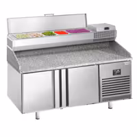 Stół chłodniczy do pizzy PREMIUM PLUS - 1738x800mm - z blatem granitowym - 2‑drzwiowy - z nadstawką chłodniczą - 6x GN 1/3
