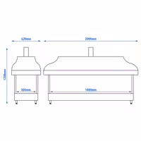 Copper Charcoal Grill - 2000mm - Grill Grate: 1800x500mm