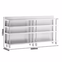 Radna ploča za bar – nehrđajući čelik – 2000 x 600 mm – s 4 police