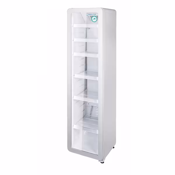 GASTRO-COOL | Hladnjak za pića - 418 mm - 220 l - uski - s 1 staklena krilna vrata & LED osvjetljenjem - bijeli