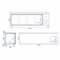 Mostrador refrigerado PREMIUM PLUS - 2452x700mm - de trabajo con fregadero (1 cubeta) - borde contra salpicaduras - 630 l - refrigeración ventilada