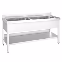 Grovdiskbänk i rostfritt stål PREMIUM - 2000x700 mm - med underhylla - 2 hoar - extra djup ho - med stänkskydd