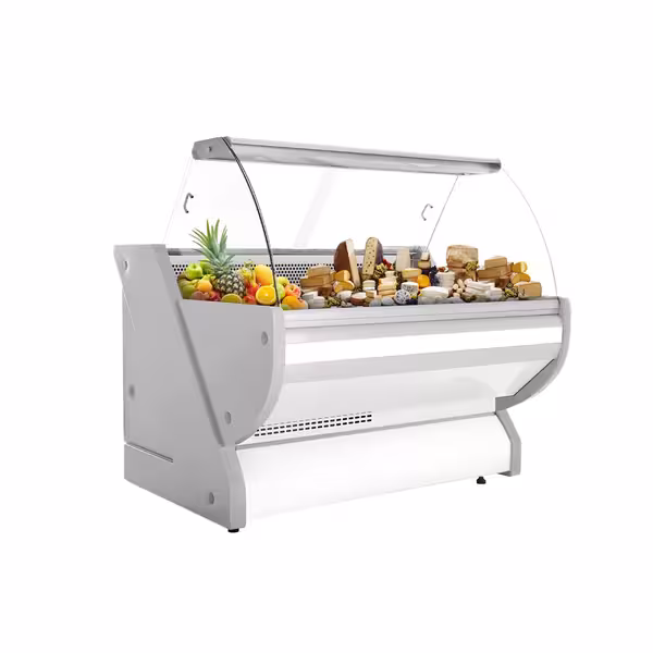 Chladicí/masný pult - 1500 mm - Bílý - Se světlem a osvětleným předním panelem