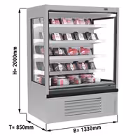 Commercial multideck display fridge - Open front - 1330mm - 470L - with 4 shelves - incl. night blind