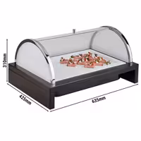 Soğutuculu Teşhir Standı - Kemer Tipi - GN 1/1 - 635x425mm - Yükseklik: 310mm - dahil: ahşap stand, plastik kap, melamin tepsi, buz kaseti, rolltop kapak