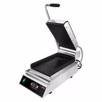 Grelhador de contacto / Grelhador Panini Profissional - 2,8kW - Digital - placas: superior e inferior estriadas - Área de grelha: 223x380mm