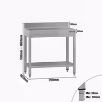 طاولة عمل ستانلس ستيل ECO - 700x600mm - مع رف سفلي & حاجز خلفي