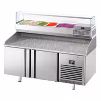 Stół chłodniczy do pizzy PREMIUM PLUS - 1738x800mm - z blatem granitowym - 2‑drzwiowy - z nadstawką chłodniczą - 6x GN 1/3