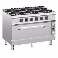 Cocina a gas - 49kW - 6 fuegos - con horno de gas estático - 10kW