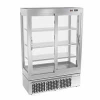 4-Sided Glass Display Fridge - 855L - 1320mm - Double glazing - square - with 3 glass shelves - 2 sliding glass doors - Silver