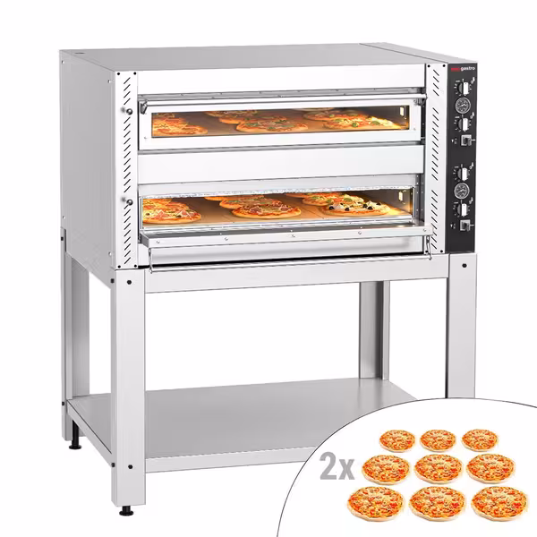 Electric Deck Pizza Oven - Twin Deck - Refractory Stone Deck - 9+9 x Ø 30cm (12") - Mechanical Controls - incl. Base frame