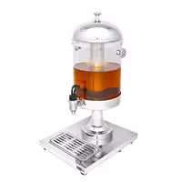 Commercial Juice Dispenser - 1x polycarbonate tank with tap & ice insert - 7.5 Litres - Stainless steel - incl. drip tray & fruit infuser cylinder