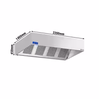 Commercial Wall-Mounted Extractor Hood with Motor - 2200mm - with Speed Controller, Baffle Filters & Lighting