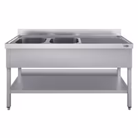 Stainless Steel Commercial Sink Unit ECO - 1600x700mm - with Double Bowl Left-hand - with Undershelf - with Upstand