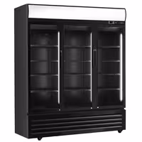 Commercial Beverage Display Fridge with Illuminated Canopy - 2050mm - 1500 Litres - with 3 hinged glass doors - LED lighting - digital controller with temperature display - Black/White - Temperature range 2 to 8 °C