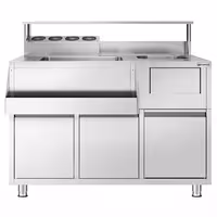 Koktel stanica - inox - 1200x720 mm - s 2 ladice, sudoper desno, 8 GN spremnika (1x 2/3, 1x 1/4, 2x 1/6, 4x 1/9) & higijenska zaštita i šipka za čuvanje boca