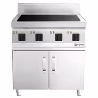 Ipari indukciós tűzhely - 700-as - főzősorba illeszthető - 4 zónás - összteljesítmény: 14,0 kW - 800x700x1007 mm - alsószekrénnyel, 2 ajtó