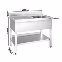 Sudoper PREMIUM - 1200x600 mm - s donjom policom - s 1 koritom - korito desno - inox