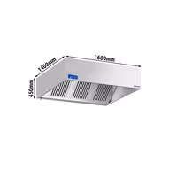 Commercial Wall-Mounted Extractor Hood with Motor - 1600mm - with Speed Controller, Baffle Filters & LED Lighting