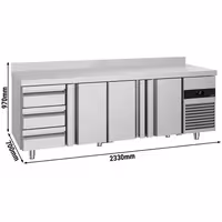 Commercial Counter Fridge PREMIUM - 2330x700mm - with 3 doors - 3 drawers - with upstand - capacity 632 litres