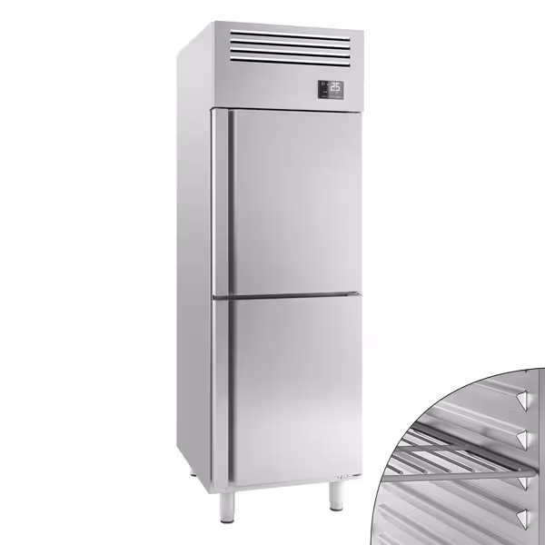Szafa chłodnicza ze stali nierdzewnej Premium PLUS – GN 2/1 – 560 litrów – z 2 półdrzwiami