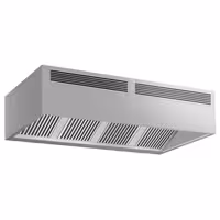 Campana central cúbica profesional con inducción de aire - 2400mm - sin motor - con filtros de lamas - LED - bandeja recogegrasas