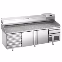 Pizzakylbänk Premium PLUS - 2305x800 mm - 2 dörrar och 7 lådor - inkl. kylränna - 11x GN 1/4