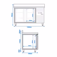 Aukstuma galds ECO - 1360x700 mm - 282 l - ar 2 durvīm - Ar apmali