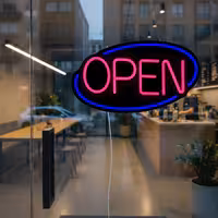 LED Illuminated Sign – OPEN – Dimmable – Blue & Pink